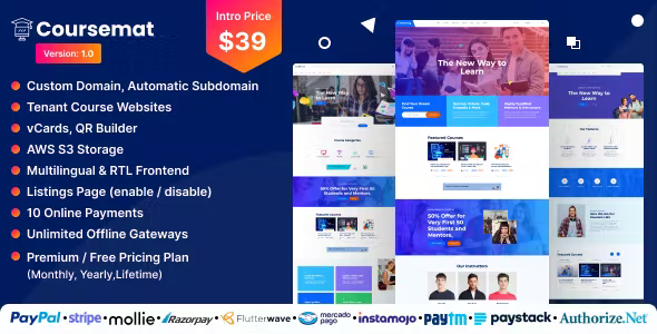 Coursemat – Multi-Tenant Course Selling Website Builder (SAAS) 3.0