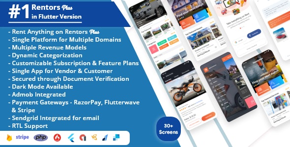 Rentors Plus- Universal Flutter App For Renting and Hiring 2.0