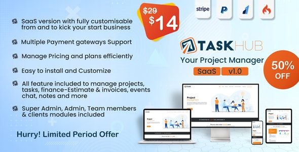 Taskhub SaaS – Project Management Tool, Finance & CRM Tool 3.0.4