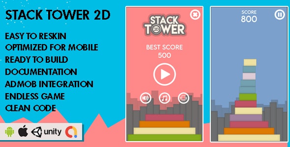 Stack Tower 2D – Unity Game – Android Hypercasual Game