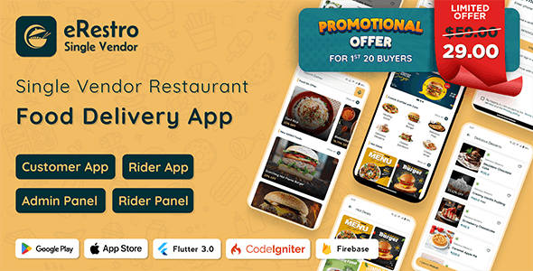 eRestro – Single Vendor Restaurant Flutter App | Food Ordering App with Admin Panel | Web Version 1.1.1.1