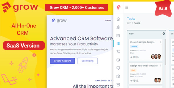 Grow CRM SaaS – Laravel Project Management – Multitenancy 2.9