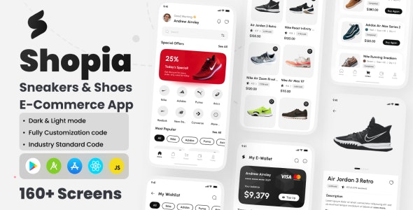 Shopia – Sneakers & Shoes E-Commerce App React Native CLI Ui Kit 1.0.2