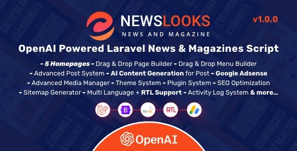 NewsLooks | OpenAI Powered Laravel News & Magazines Script 1.2.7