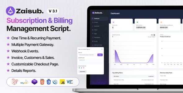 Zaisub – Subscription & Billing Management Laravel Script. 4.2