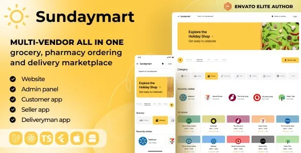 SundayMart – All-in-One Grocery Multivendor eCommerce (Web, Admin, User, Vendor, and Delivery)