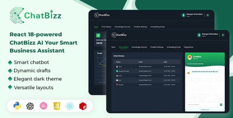 ChatBiz – Advanced AI ChatBot Plugin with React Js  Python