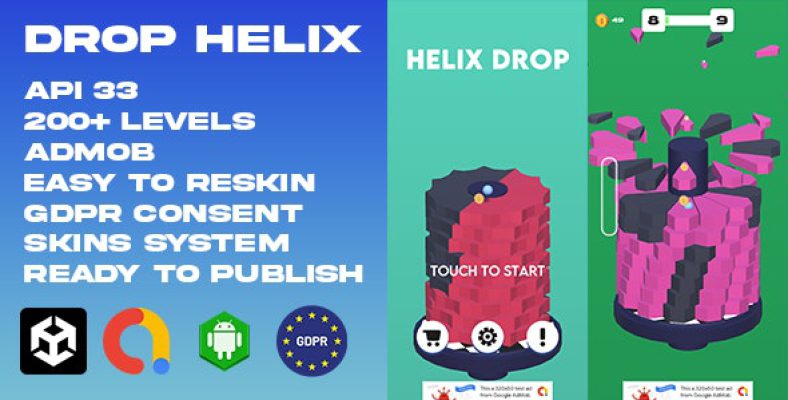 Drop Helix (200 Levels  Unity Game Template + Admob Ads + GDPR Consent)
