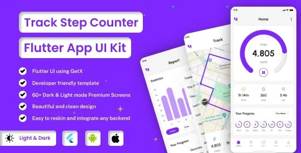 TrackStep – Step Counter | Tracker App | Flutter iOS/Android App Template