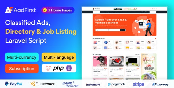 Aadfirst – Classified Ads, Directory & Job Listing Laravel Script 5.0