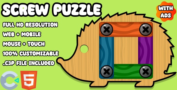 Screw Puzzle – Wood Bolts and Nuts. HTML5 Game (Construct 3). Web and Mobile ready