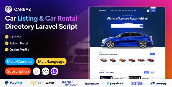 Carbaz – Car listing & Car Rental Directory Laravel Script 3.0.0