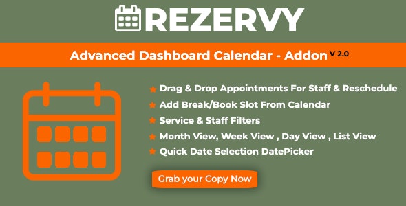 Rezervy – Drag  Drop, Month, Week, Day , List View  Filters Appointments Calendar (Add-On)