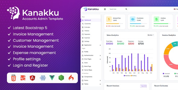 Kanakku – Invoice, Sales & Accounting Admin Dashboard Template (HTML, React, Vue, Angular, Laravel) 2.0.8