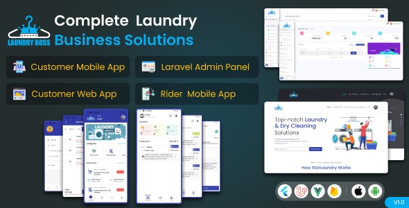 Laundry Boss – Complete Laundry Solution Mobile App with web Admin Panel, Website, Rider App