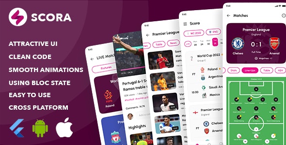 Scora: Sport Application UI KIT ( LiveScore, LiveMatches, News, Videos… )