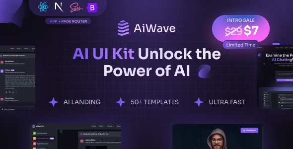 Aiwave – AI SaaS Website + Dashboard React NextJS UI Kit