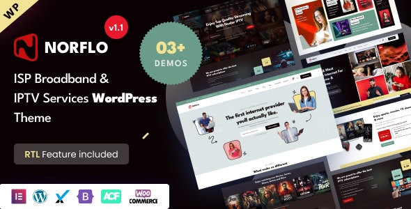 Norflo – Dish TV, ISP, eSIM, IPTV & OTT Platform Elementor WordPress Theme 1.5