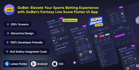 GoBet: Casino  Sports Betting Fantasy Live Score Flutter App Android + iOS Flutter App UI Template