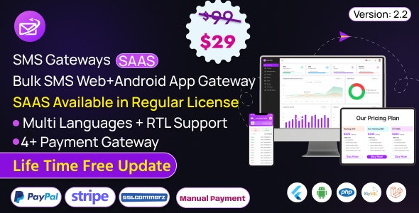 SMS Gateways SAAS – Bulk SMS Application + Flutter Android App