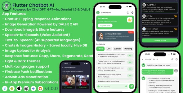 Flutter Chatbot AI – Powered by ChatGPT, GPT-4o & Gemini 2.0 | Image Generator | Voice Assistant 1.0.4