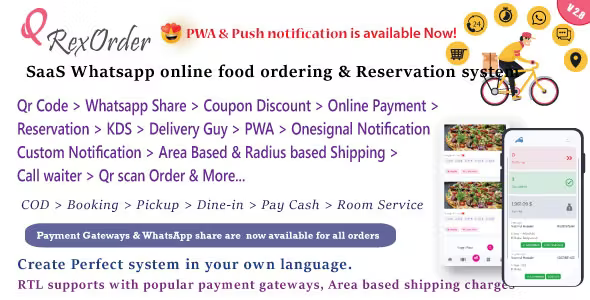 QrexOrder – SaaS WhatsApp Online ordering / Restaurant management / Reservation system 3.3.2 [Extended License]