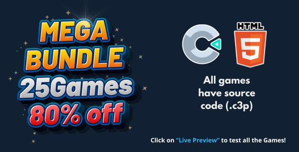 25 Game Bundle – Mega offer – HTML5 Game (all source files included)