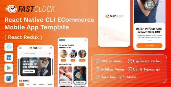 FastClock – React Native CLI eCommerce Mobile App Template