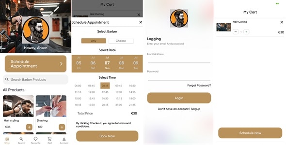Barber Appointment Booking Mobile app – User & Admin app with Firebase (No web hosting needed)
