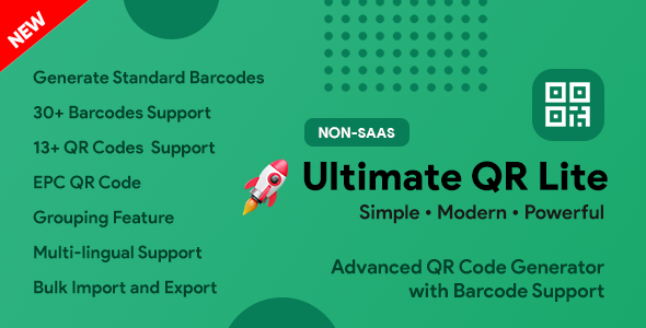 UltimateQR Lite – QR Code Generator + Barcode Generator | Laravel PHP Script | Non SaaS Version