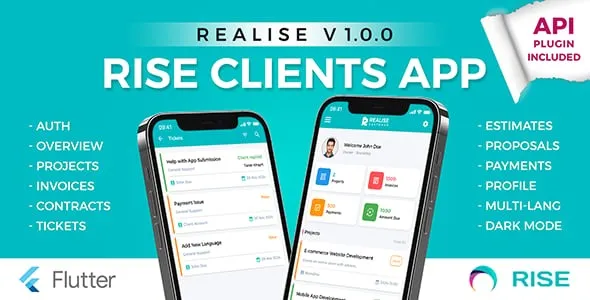 REALISE – RISE CRM Customer Mobile App for Android and IOS | Flutter App with API Plugin Included
