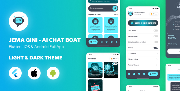 Jema Gini AI ChatBoat – Flutter Android & iOS Application + Light + Dark Theme