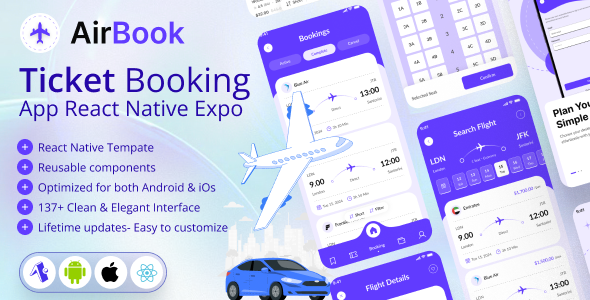 Airbook – Ticket Booking React Native Expo App UI Kit