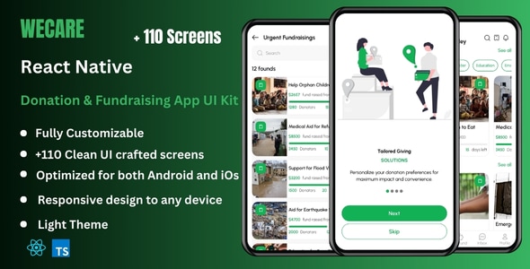 Wecare – Donation, Charity, & Fundraising React Native CLI App Ui Kit