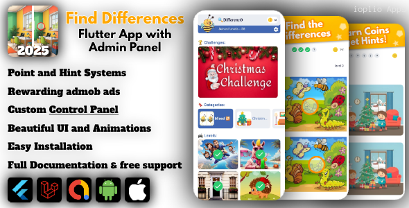 Find Differences | Flutter full app + Admin Panel – Spot it Differences game for IOS and Android