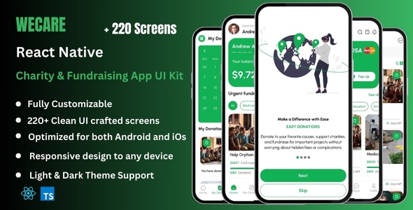 Wecare Pro – Donation, Charity, & Fundraising React Native CLI App Ui Kit