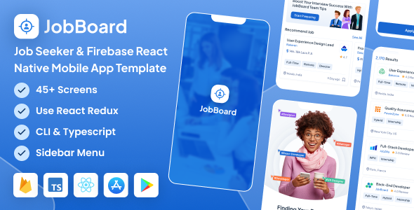 JobBoard – Job Seeker Firebase React Native CLI Mobile App Template 2.0