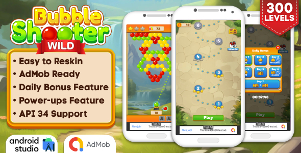 Bubble Shooter Wild – Bubble Shooter Game Android Studio Project with AdMob Ads + Ready to Publish