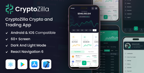 CryptoZilla – React Native CLI Cryptocurrency Mobile App Template 1.1