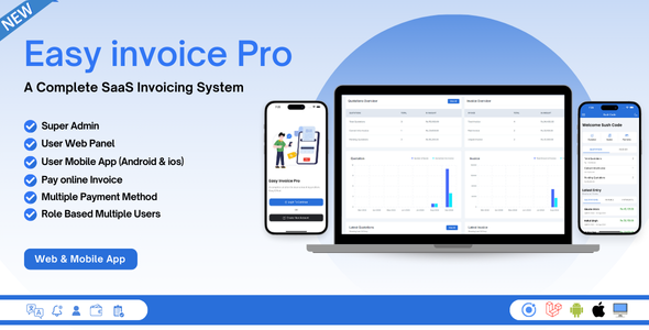 Easy Invoice Pro – SaaS invoicing system (ionic & Laravel) Web and Mobile App (Android & ios)