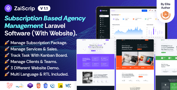 Zaiscrip – Subscription Based Agency Management Laravel Script 1.1