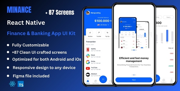 Minance – Finance & Bank Management React Native Expo App Ui Kit