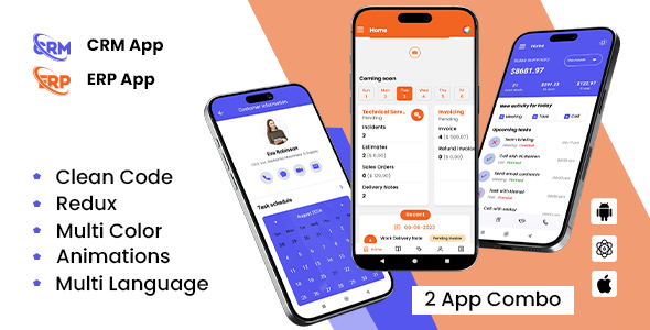 2 App Template | ERP- Order Management | CRM – Sales & Marketing | React Native iOS/Android Template