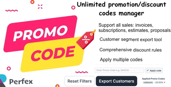 Promo Codes & Discount Module for Perfex CRM with Client Segment Export 1.0.1b