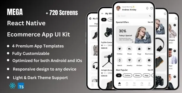 Mega – Ecommerce React Native CLI App Ui Kit
