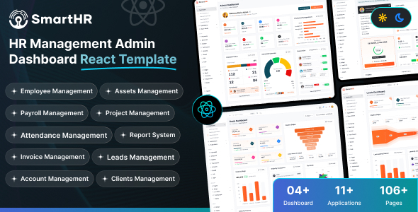 SmartHR – React 19+ & Html HRMS, Payroll, CRM and HR Project Management Admin Dashboard Template