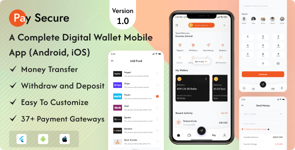 Pay Secure – Digital Wallet Flutter App (Android, iOS)