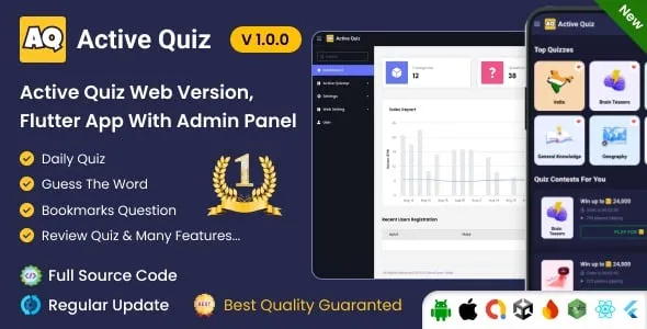 AI Active Quiz – Trivia Quiz | Quiz Game – Web Version – Flutter Full App + Admin Panel (SaaS)