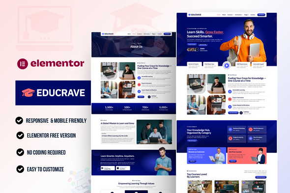 Educrave – Online Courses & Education Elementor Pro Template Kits
