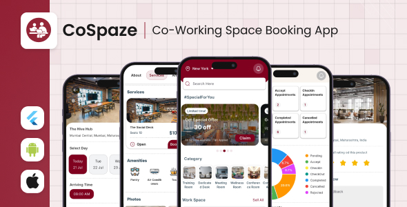 CoSpaze – On Demand Co Working Space Booking App | Flutter | Firebase Backend